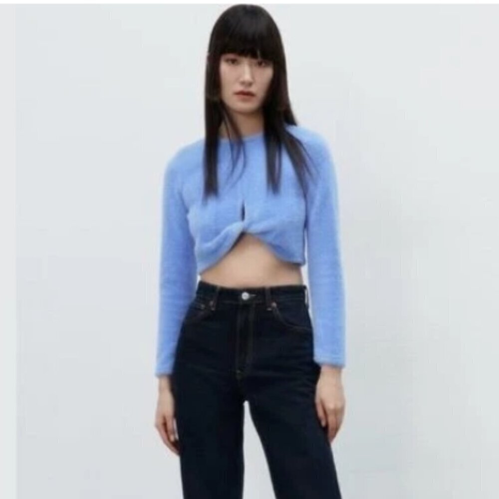 NWT ZARA SOFT FUZZY CUT OUT TOP BLOGGERS FAV BLUE 2107/767 - Picture 2 of 5